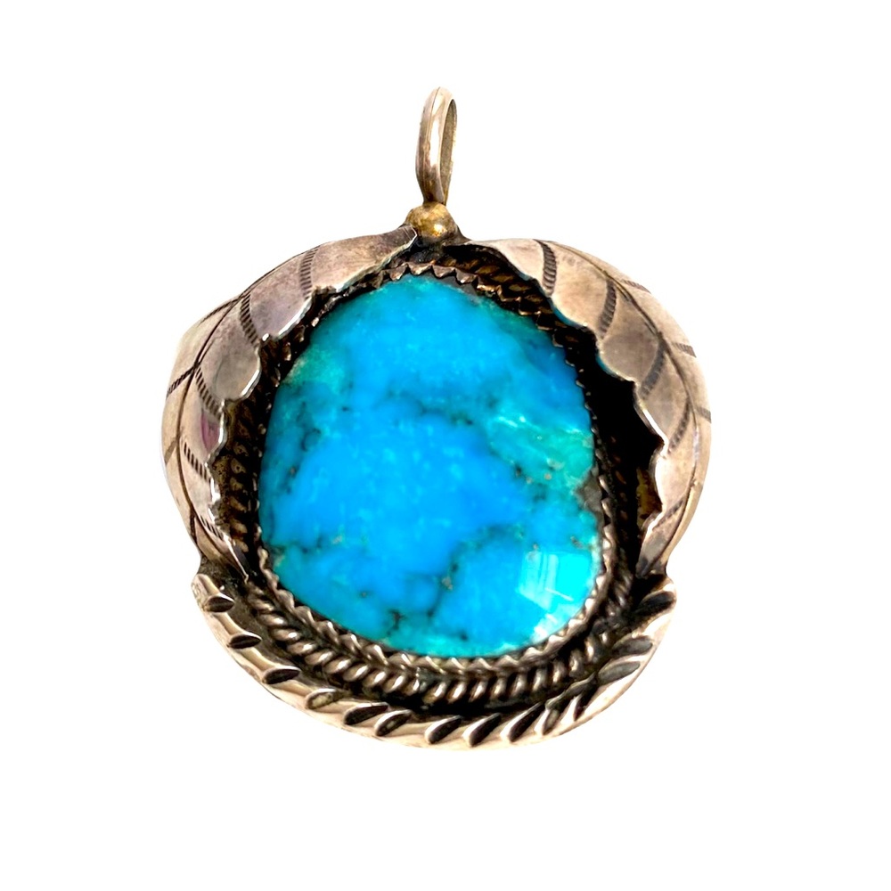 Vintage Turquoise Silver Pendant Necklace Handmade - Picture 1 of 9